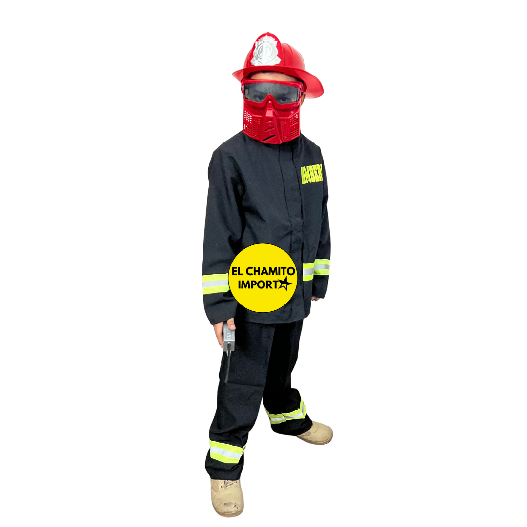 Disfraz De Bombero + Casco Y Accesorios Para Niños