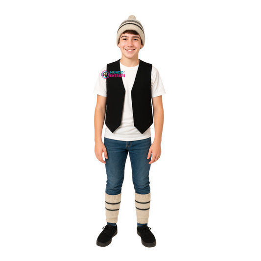 Vestimenta Chilote Para Niño Chaleco Con Gorro Y Polainas