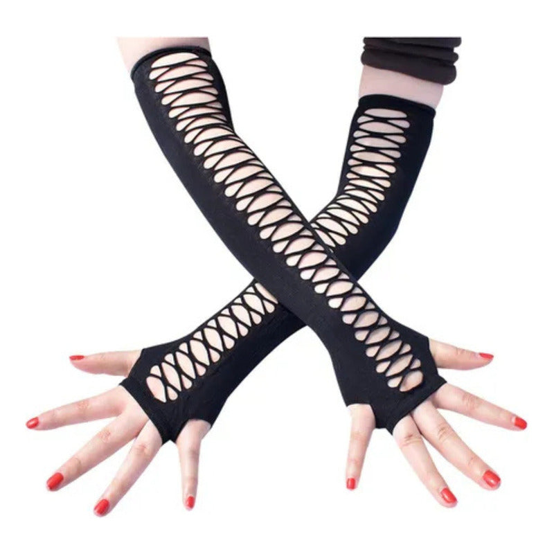 Guantes Punk Goticos Anime Largos Sin Dedos Cosplay Negros Único Liso/malla