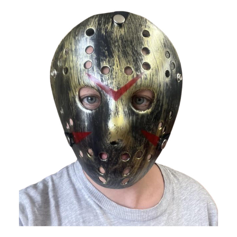 Set Jason Voorhees Máscara Cuchillo Carnicero Halloweem Color Dorado Oscuro