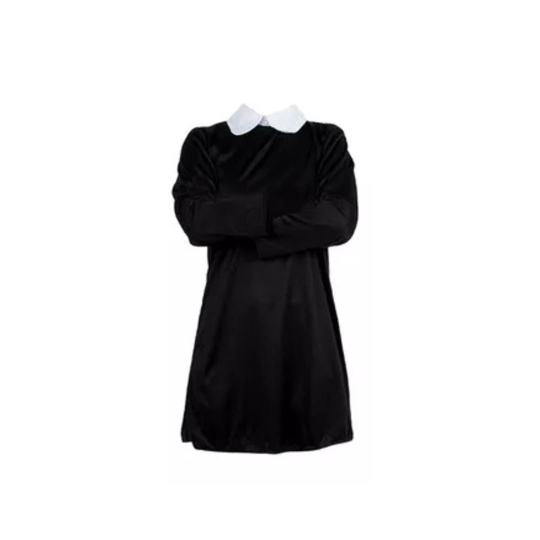 Disfraz Merlina Vestido Clasico + Peluca Para Niña
