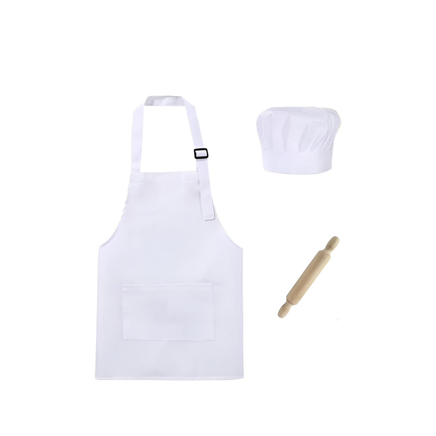 Disfraz De Chef Unisex Para Niños + Uslero Rodillo Blanco
