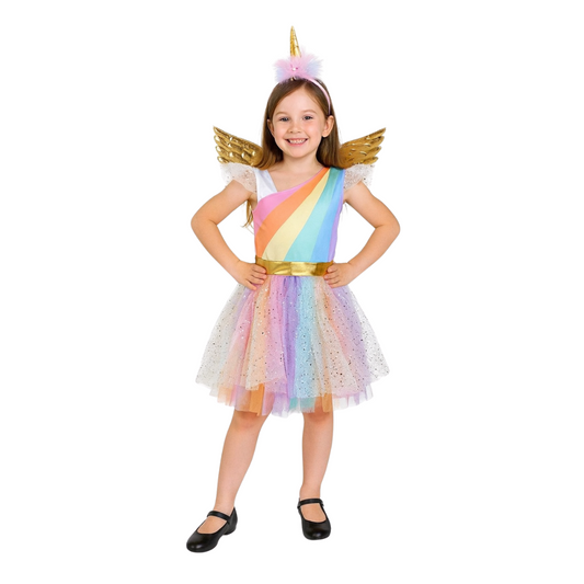 Disfraz De Unicornio Para Niña Vestido Con Alas + Diadema