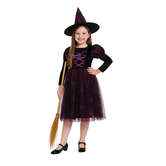 Disfraz Bruja Niña Halloween Cosplay Brujita Vestido + Gorro