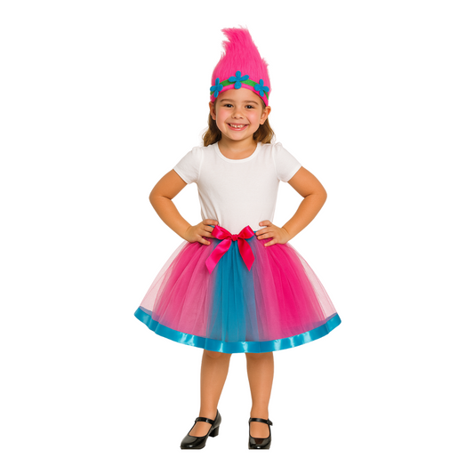 Disfraz Trolls Poppy Amapola Para Niña Tutu + Cintillo