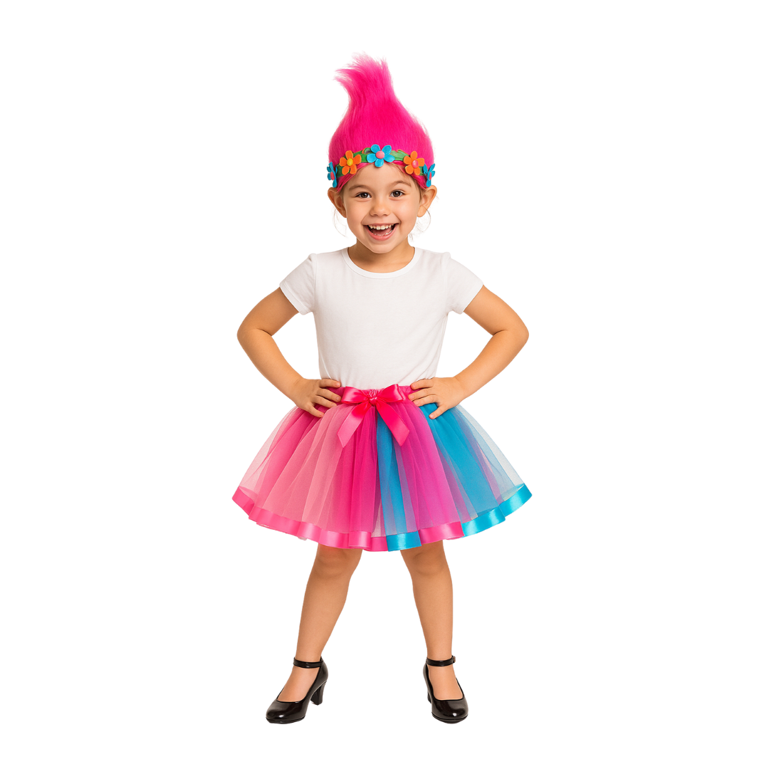 Disfraz Trolls Poppy Amapola Para Niña Tutu + Cintillo