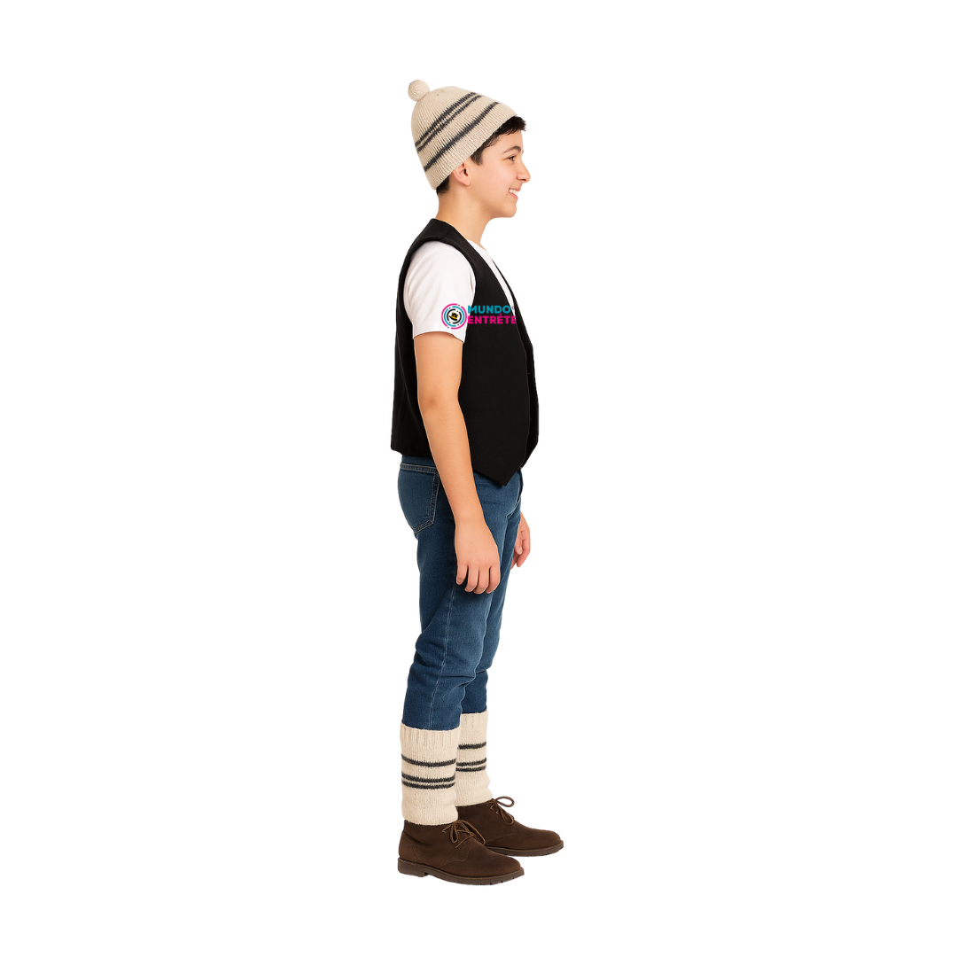 Vestimenta Chilote Para Niño Chaleco Con Gorro Y Polainas