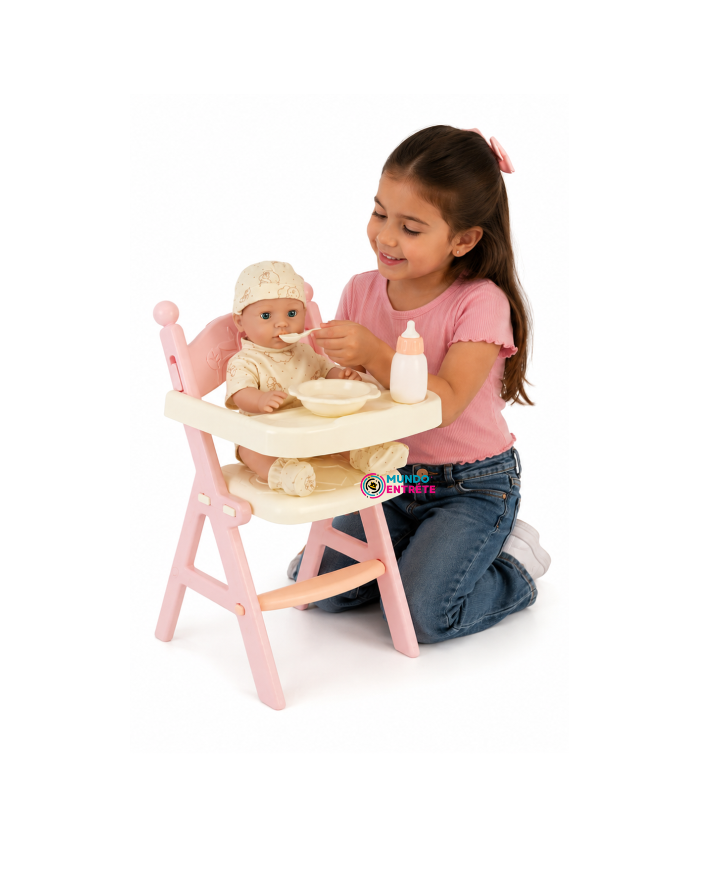 Muñeca Con Silla Para Comer Y Accesorios