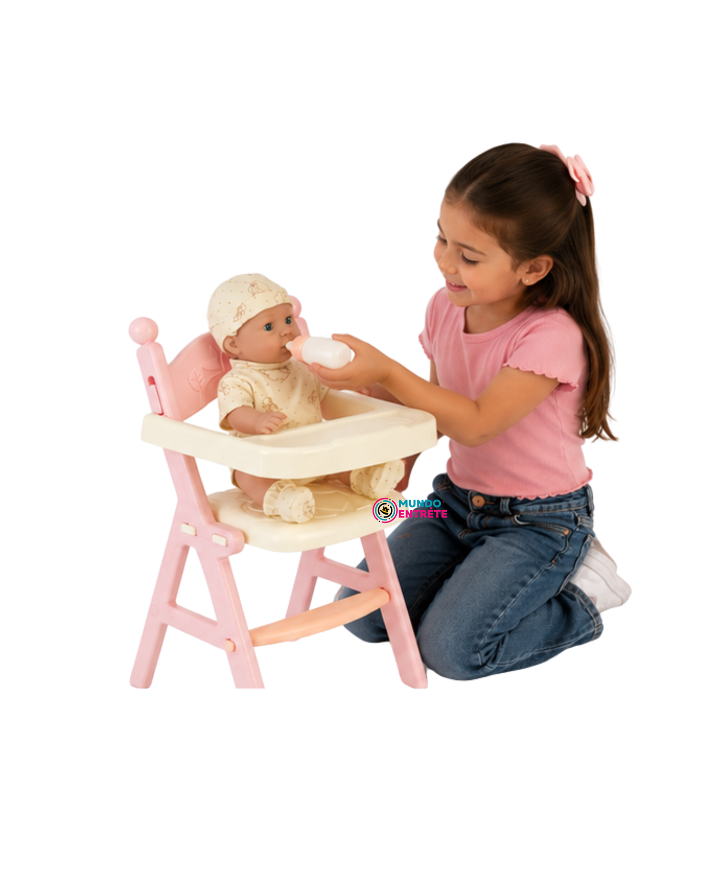 Muñeca Con Silla Para Comer Y Accesorios