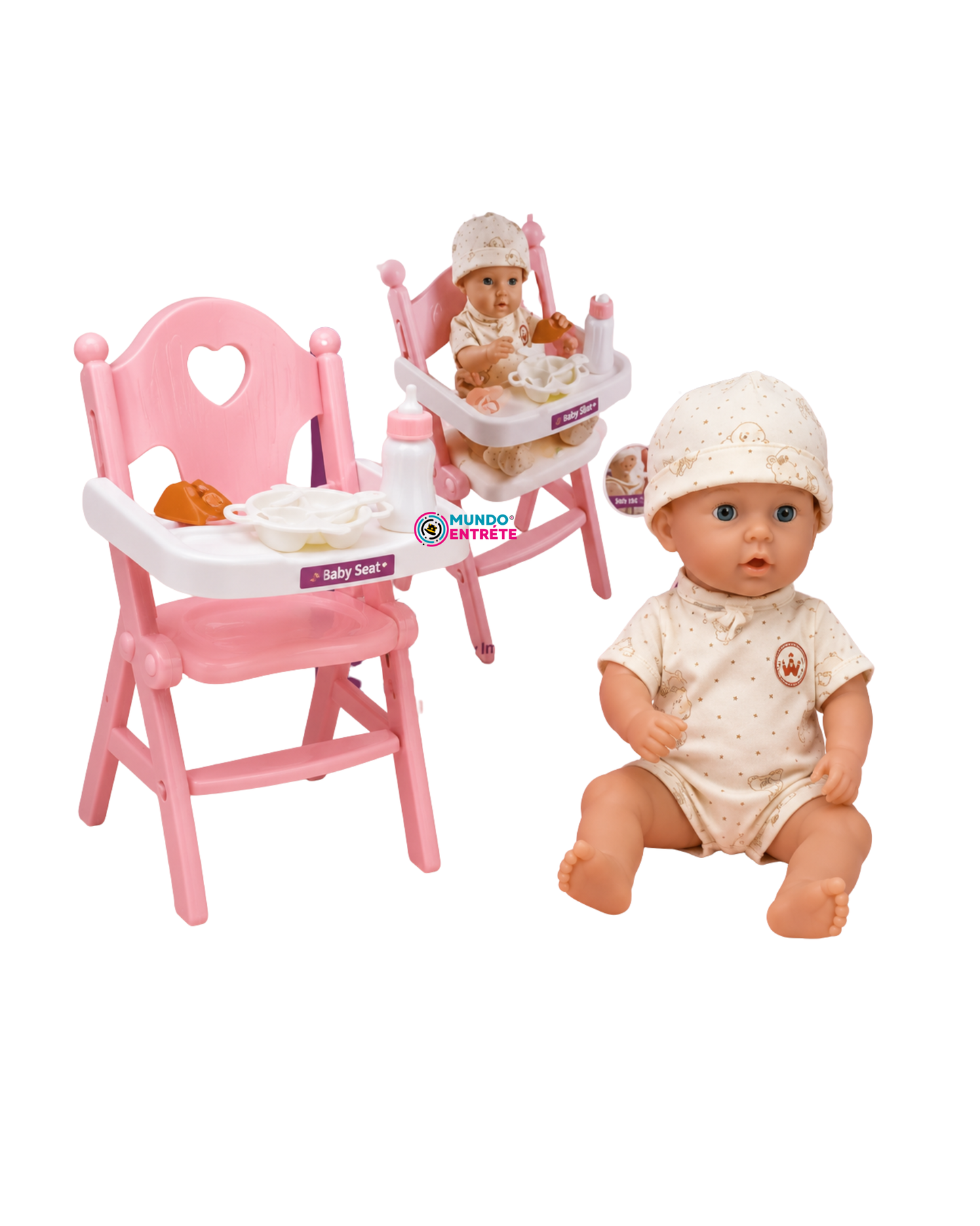 Muñeca Con Silla Para Comer Y Accesorios