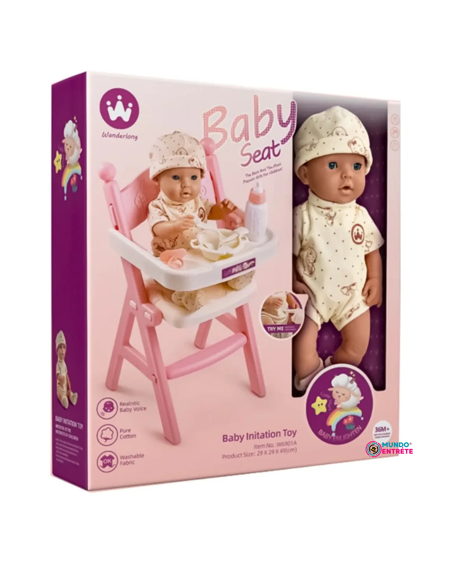 Muñeca Con Silla Para Comer Y Accesorios