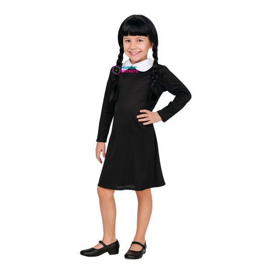 Disfraz  Merlina Vestido Clasico + Peluca Para Niña