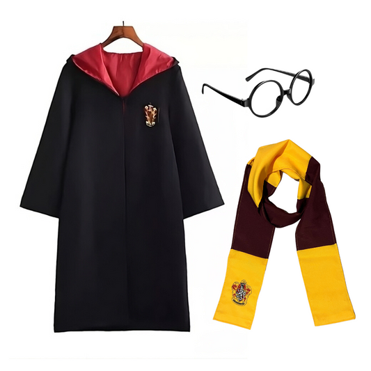 Disfraz Harry Poter Capa + Bufanda +Lentes Con Insignia para Adulto