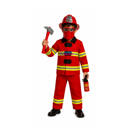 Disfraz De Bombero Niño Con Casco Y Accesorios