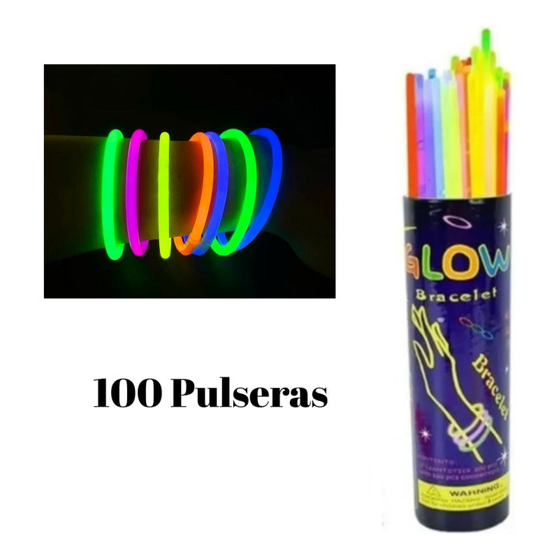 Pack 100 Pulseras Luminosas Flúor Glow Fiestas Flúor. Multicolor