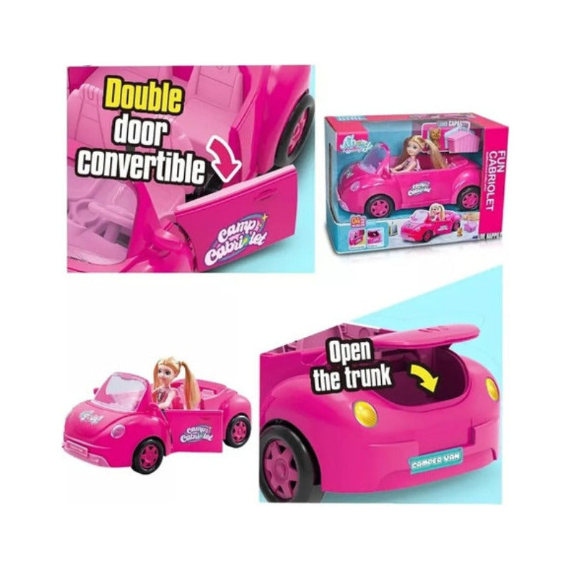 Juego Vehículo Muñeca Niña Viaje Divertido Color Rosa