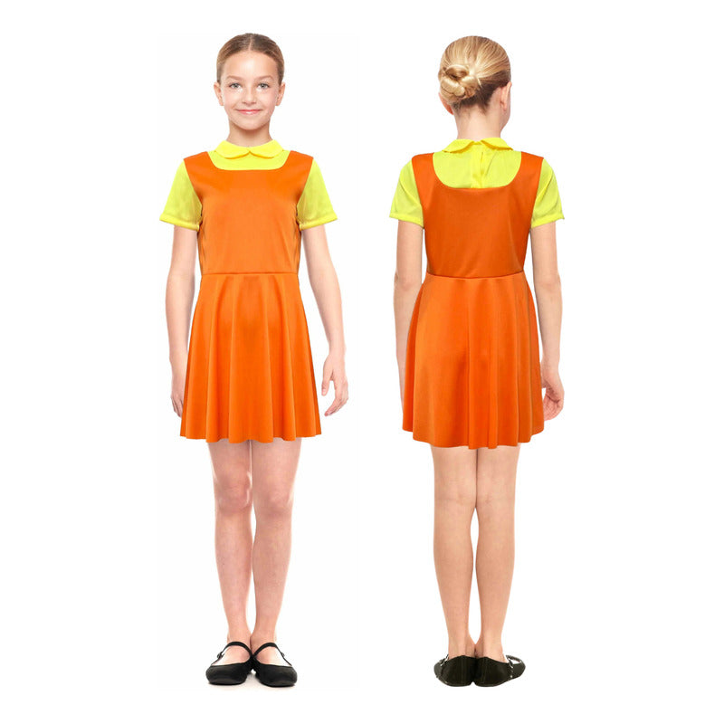 Disfraz Muñeca Juego Calamar Niña Naranja