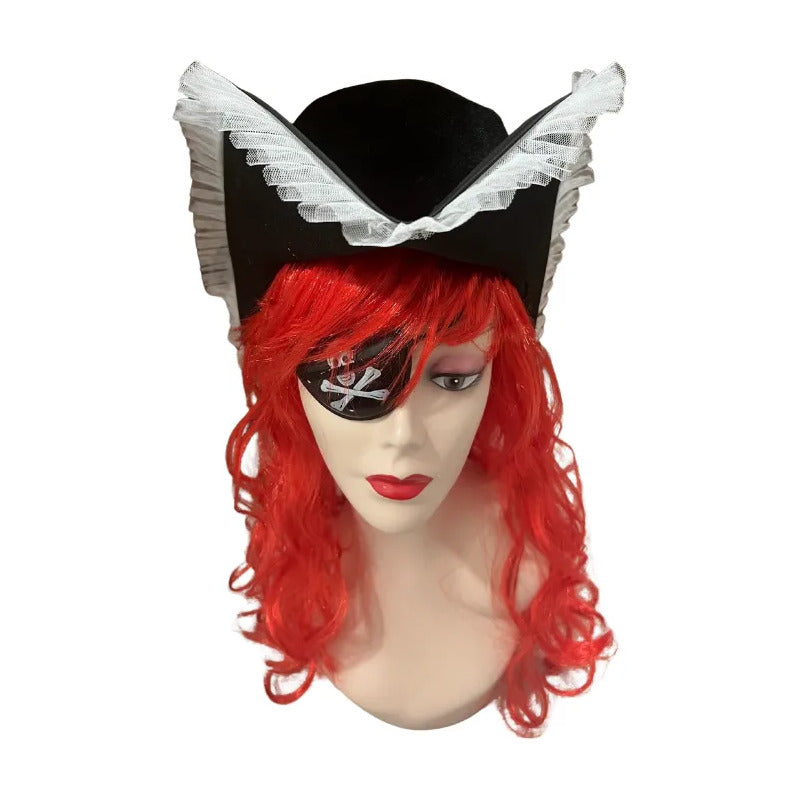 Set Disfraz Pirata Mujer Gorro Peluca Parche Negro-rojo Standar