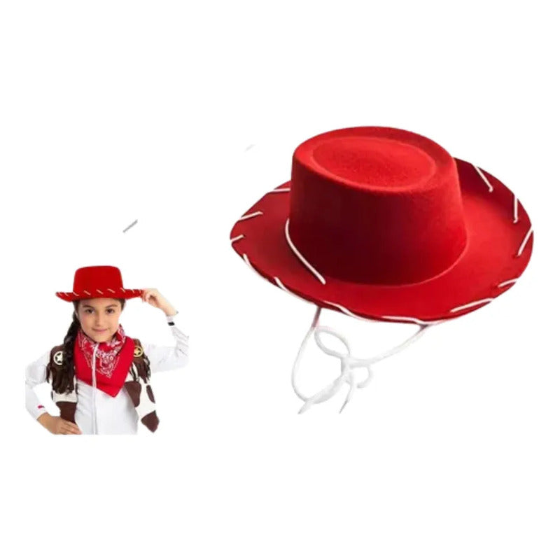Sombrero Vaquerita Jessie Rojo Fiesta Niña/ Mujer Rojo Chica Lisa