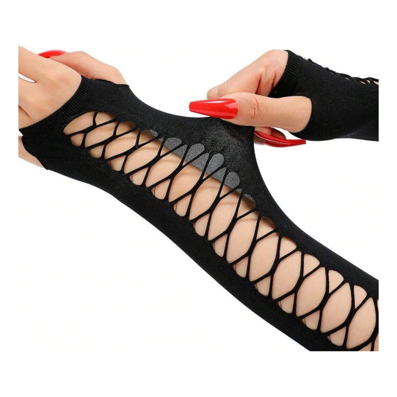 Guantes Punk Goticos Anime Largos Sin Dedos Cosplay Negros Único Liso/malla