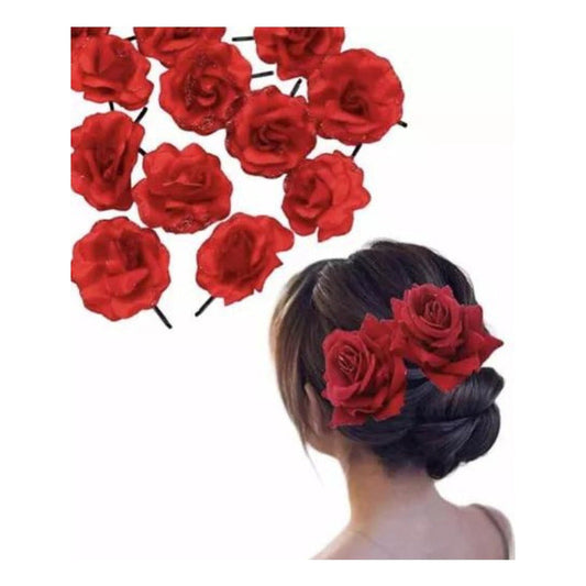 Set X12 Pinches De Flor Rosa Para Peinado Cabello Baile