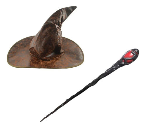 Set Disfraz Mago Hechicero Sombrero + Baston Baculo