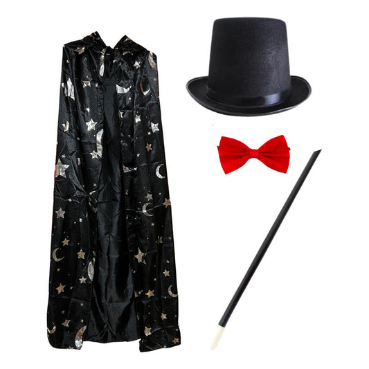 Set. Disfraz Mago Capa Estrellas,gorro,humita,varita Adulto