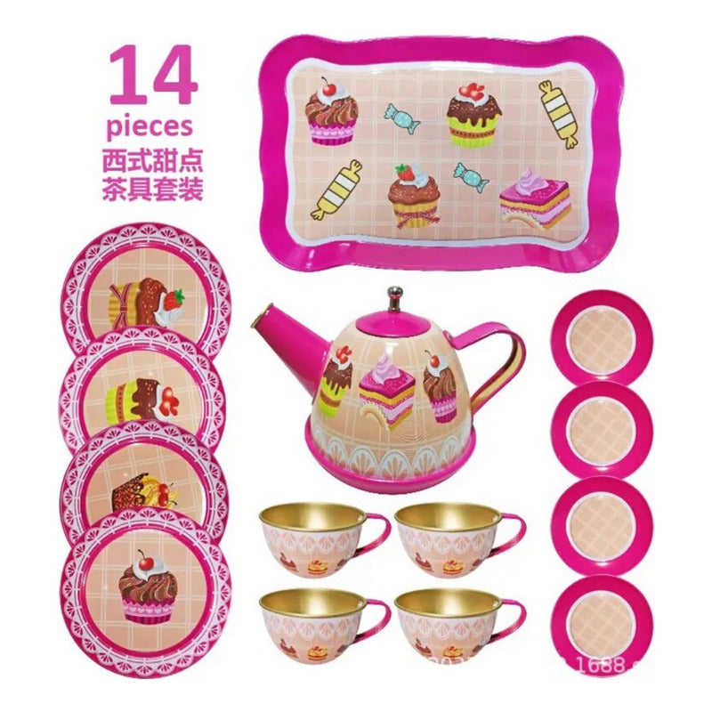 Juego Tazas De Te O Cafe Metal Para Niñas 14pzas
