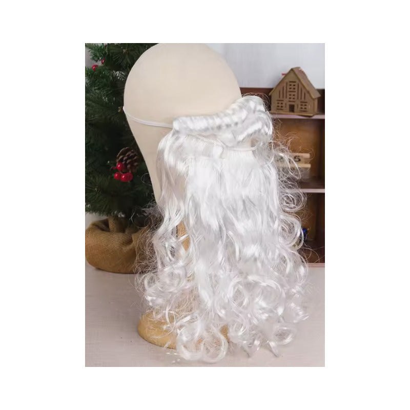 Set Gorro Viejo Pascuero Con Barba De Risos, Santa Claus Blanco/rojo