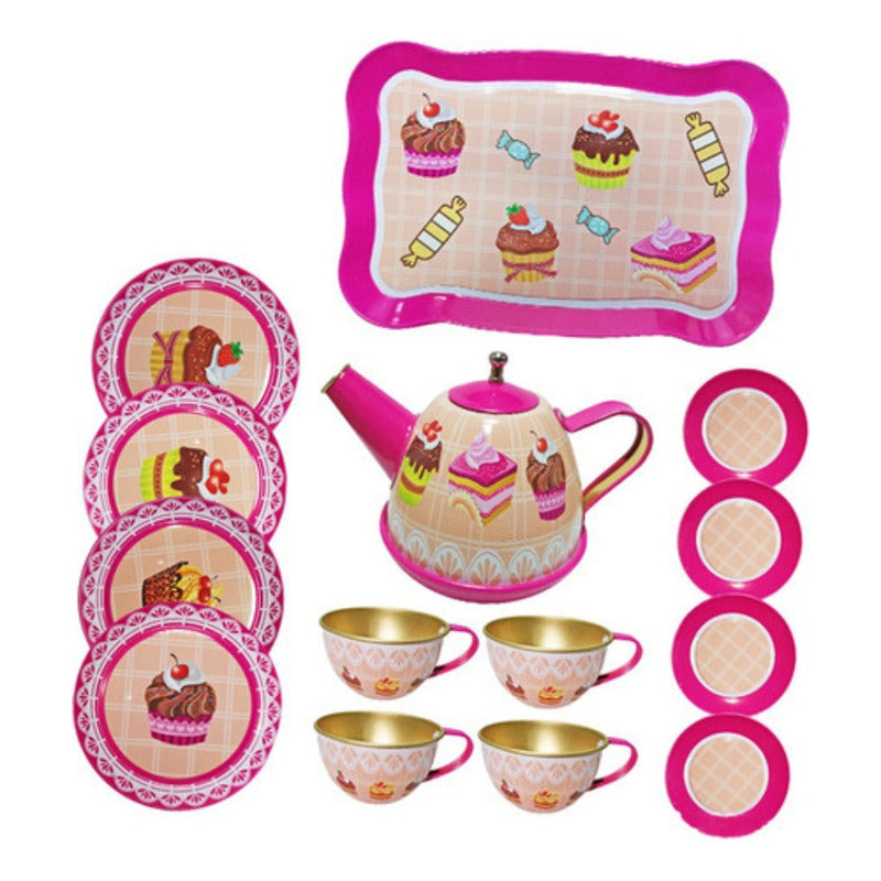 Juego Tazas De Te O Cafe Metal Para Niñas 14pzas