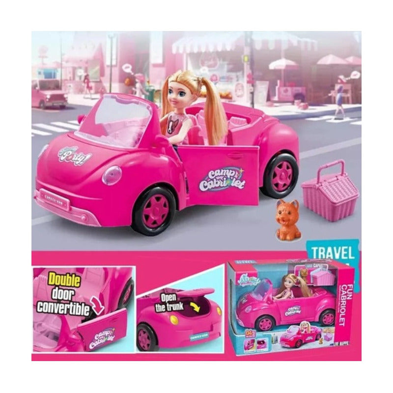 Juego Vehículo Muñeca Niña Viaje Divertido Color Rosa