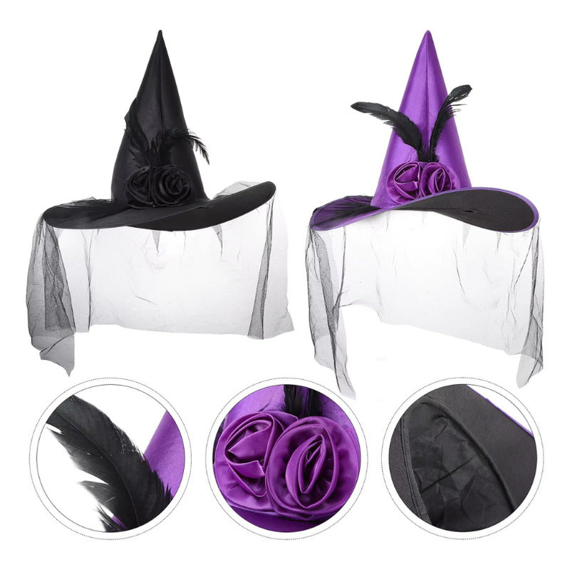 Gorro Sombrero Disfraz Bruja Halloween Flor-pluma Cosplay
