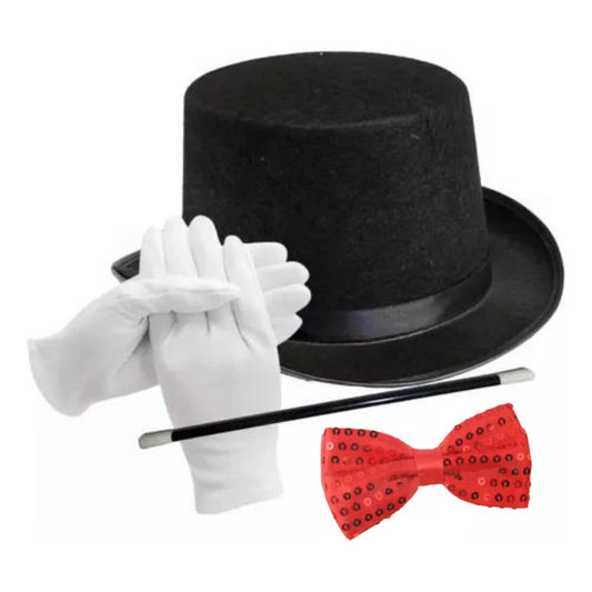 Set Disfraz De Mago Sombrero/ Verita/ Guantes/ Humita Niiño-adulto
