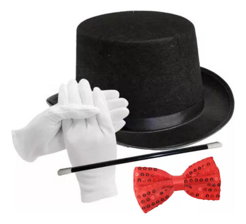 Set Disfraz De Mago Sombrero/ Verita/ Guantes/ Humita Niiño-adulto