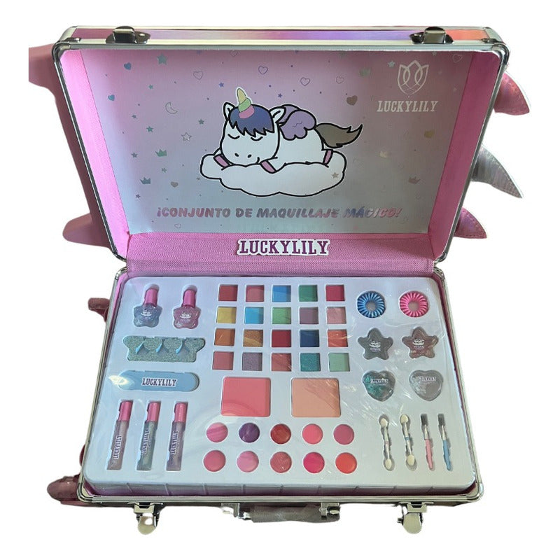 Set Maquillaje Infantil Niñas Maleta Con Ruedas Unicornio