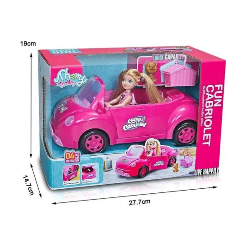 Juego Vehículo Muñeca Niña Viaje Divertido Color Rosa