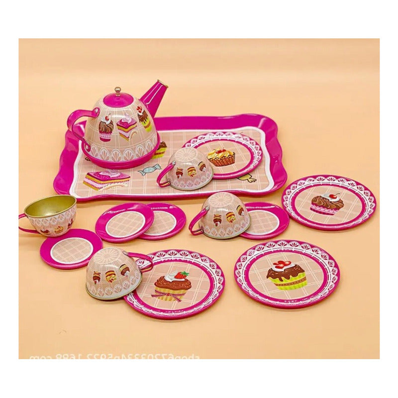 Juego Tazas De Te O Cafe Metal Para Niñas 14pzas