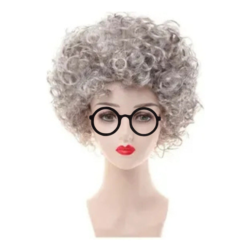 Set De Anciana Accesorio Disfraz Abuelita Peluca + Lentes