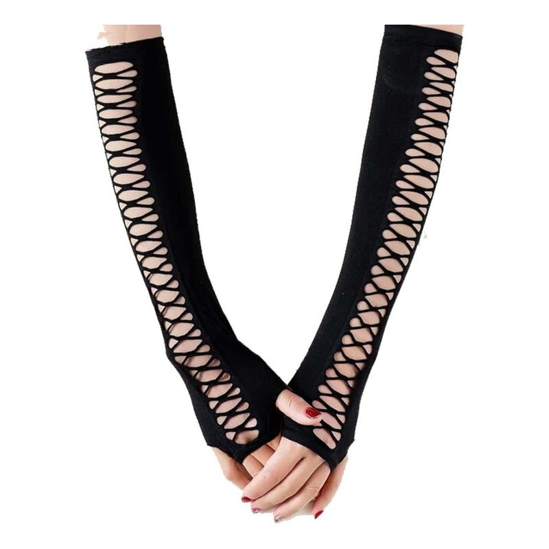 Guantes Punk Goticos Anime Largos Sin Dedos Cosplay Negros Único Liso/malla