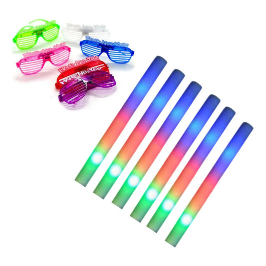 Pack Lenes Luz Led + Varitas Luz Led Pluma Vit Año Nuevo