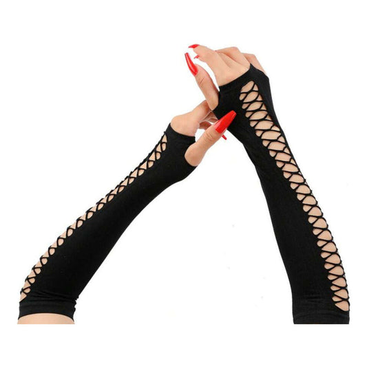 Guantes Punk Goticos Anime Largos Sin Dedos Cosplay Negros Único Liso/malla