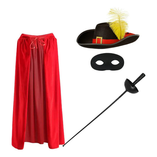 Disfraz Mosquetero Capa Sombrero Antifaz Espada Niños Rojo Standar