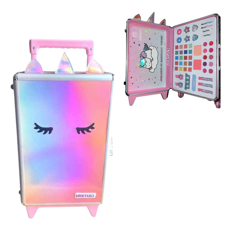 Set Maquillaje Infantil Niñas Maleta Con Ruedas Unicornio