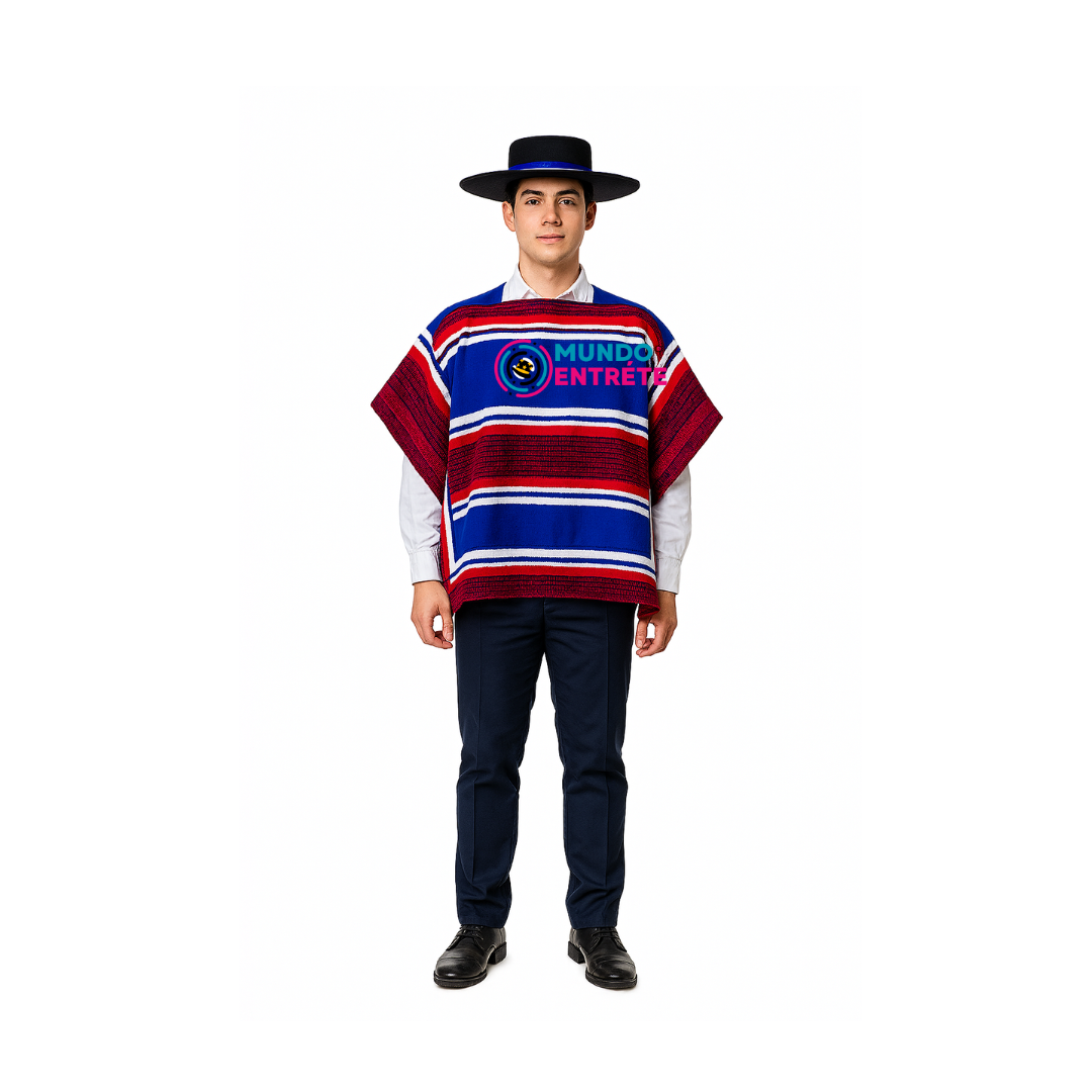 Manta Poncho  Huaso Juvenil - Adulto + Sombrero Rojo Rayas 90x60