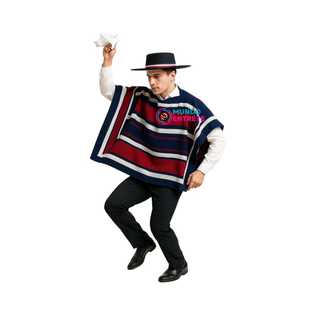 Manta Poncho  Huaso Juvenil - Adulto + Sombrero Rojo Rayas 90x60