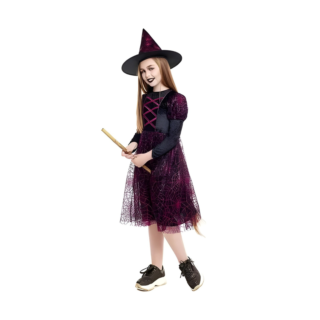 Disfraz Bruja Niña Halloween Cosplay Brujita Vestido + Gorro