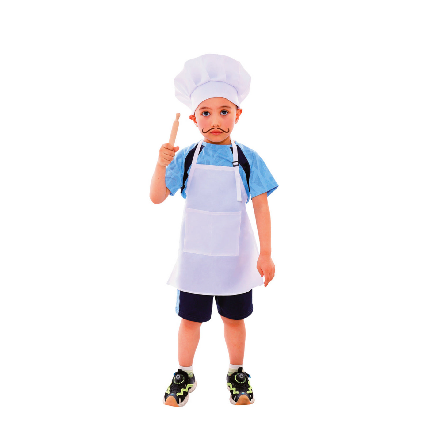 Disfraz De Chef Unisex Para Niños + Uslero Rodillo Blanco