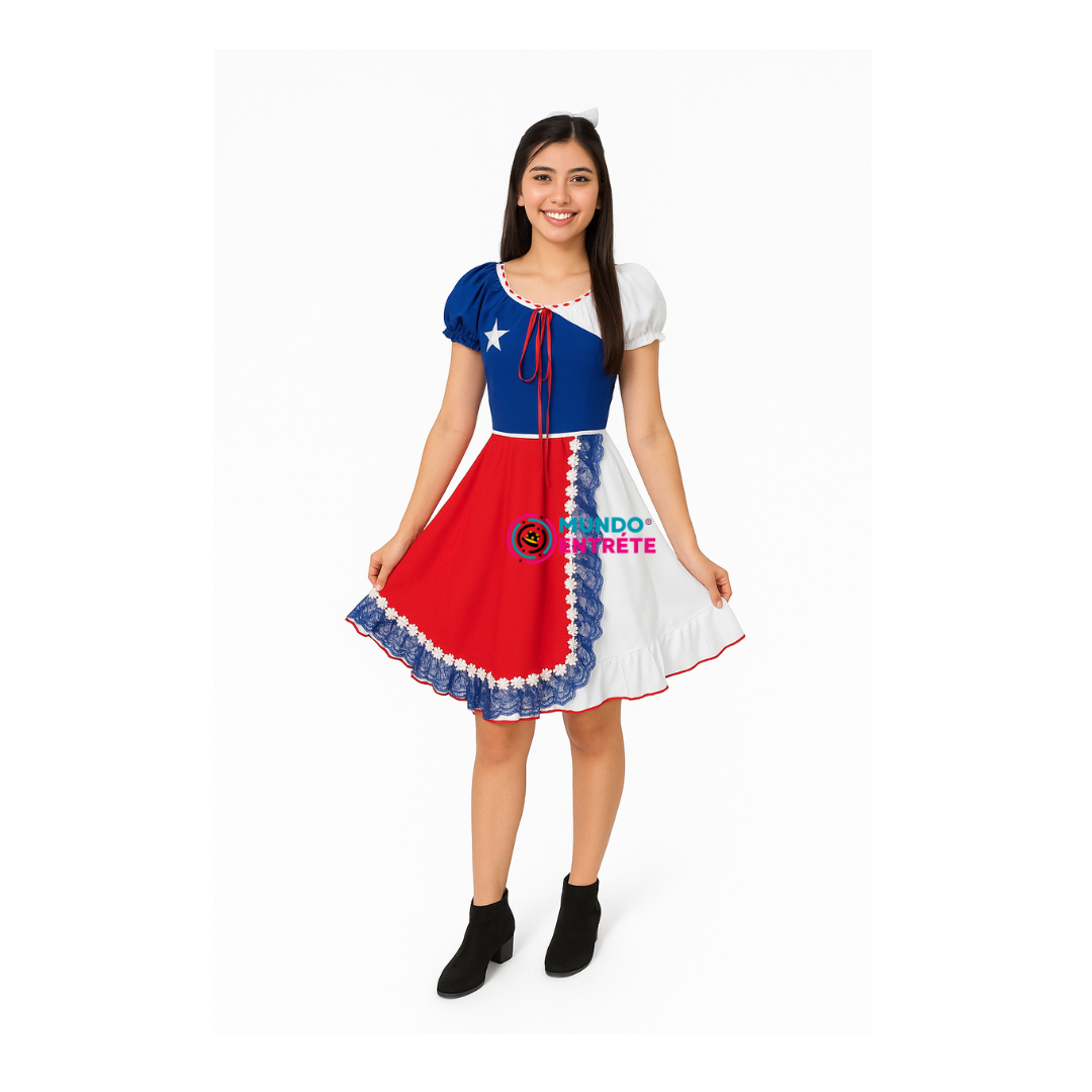 Traje Huasa Bandera Fiestas Patrias Para Mujer