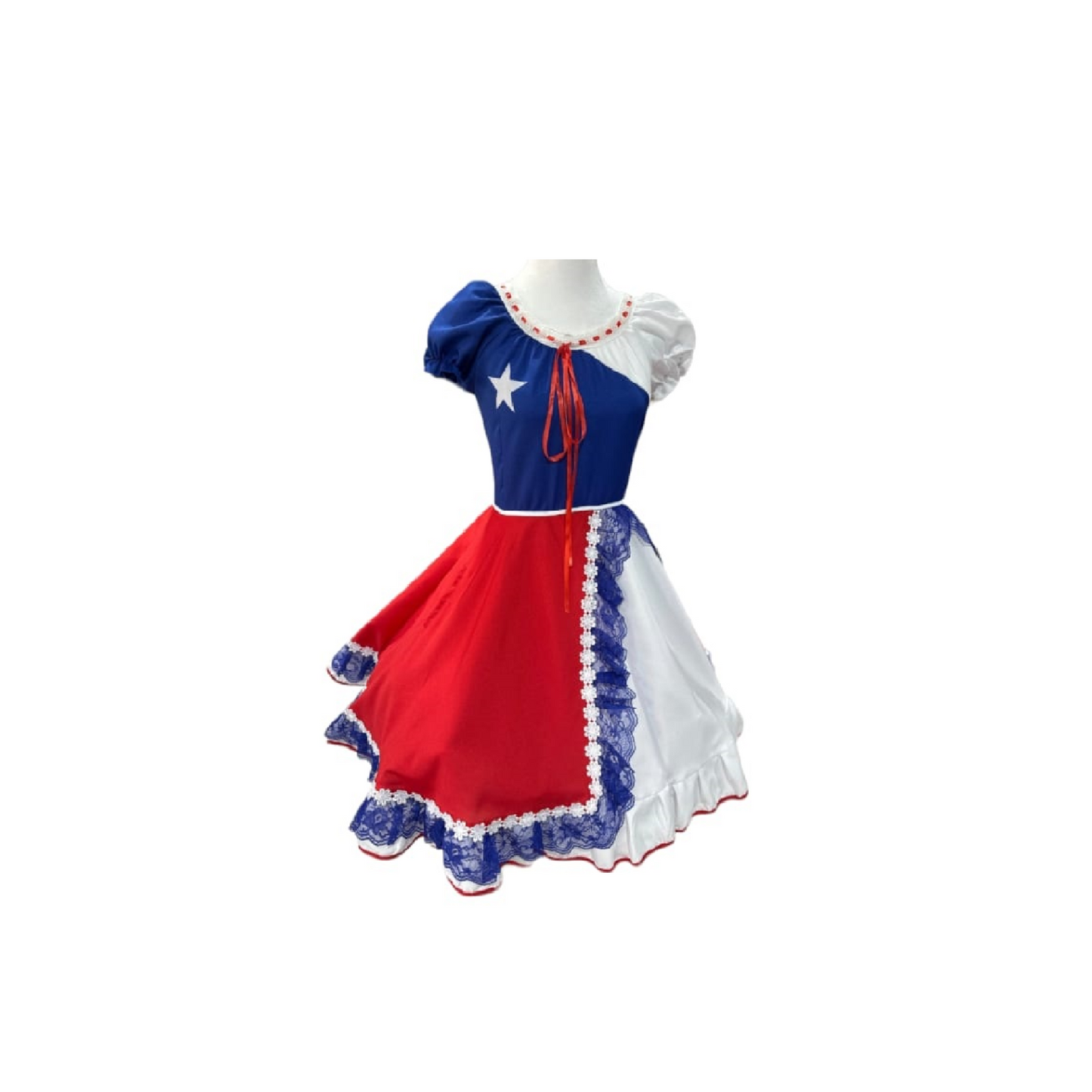 Vestido Huasa China Tricolor Bandera de Chile para Niñas