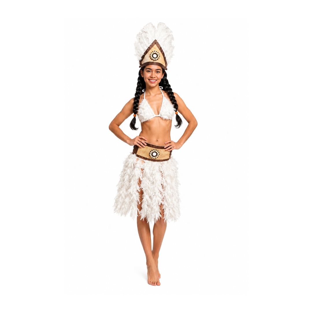 Traje Pascuense Plumas Para Niña Talla L/xl